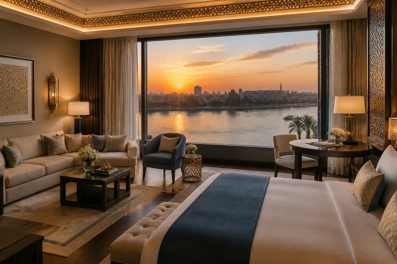 Luxury hotel room overlooking the Nile